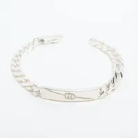 A-18GUCCI/グッチ　ダイアゴナルインターロッキングGブレスレット/SLV ダイアゴナル インターロッキングG ブレスレットブラック レザー