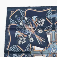 エルメス スカーフ シルク ネイビー カレ70 BOUQUETS SELLIER 鞍