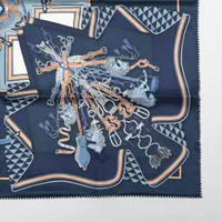 エルメス スカーフ シルク ネイビー カレ70 BOUQUETS SELLIER 鞍