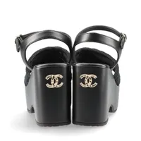 【25A♢安定の厚底ソール/ソーブラック】CHANEL*サンダル シャネル ココマーク 25SS レザー ウェッジソールサンダル 36C