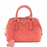 プラダ オーストリッチ ハンドバッグ レッド A3699359｜中古