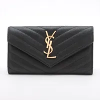 美品　サンローラン　パリ　Vステッチ　YSL 長財布　ブラック サンローランパリ イヴサンローラン 三つ折り財布 財布