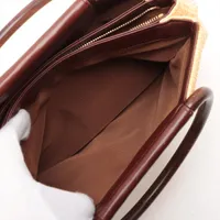 シャネル ブラウン レザー ココマーク 2way バッグ 6シリーズ シャネル ココマーク ストローxレザー ハンドバッグ ウッド調