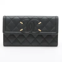 シャネル CCフィリグリー 財布 ラウンドファスナー キャビアスキン ネイビー CHANEL シャネル CCフィリグリー ロングジップウォレット