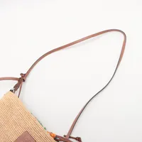 【LOEWE】レザートリム ラフィア ショルダーバッグ、ベージュ ロエベ ラフィアポシェット ラフィアxレザー ショルダーバッグ