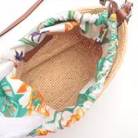 【LOEWE】レザートリム ラフィア ショルダーバッグ、ベージュ ロエベ ラフィアポシェット ラフィアxレザー ショルダーバッグ