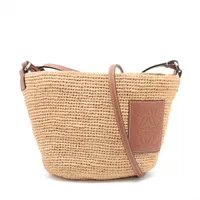 LOEWE ベージュラフィアショルダーバッグ ロエベ ラフィアポシェット ラフィアxレザー ショルダーバッグ