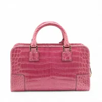 ロエベ アマソナ28 クロコ ハンドバッグ ピンク イニシャル入り