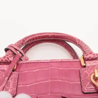 ロエベ アマソナ 28 クロコダイル レザー ハンドバッグ ピンク ロゴ 希少 LOEWE - ロエベ アマソナ 28 クロコダイル レザー ハンドバッグ