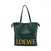 【LOEWE】フラメンコ ロゴプリント レザー トートバッグ Green LOEWE】フラメンコ ロゴプリント レザー トートバッグ Green