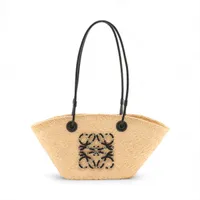 LOEWE アナグラム ラージ レザートリムバスケットトート Large Anagram Basket bag in iraca palm and calfskin Beige