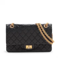 シャネル マトラッセ 2.55 ヴィンテージカーフ ダブルフラップ ダブルチェーンバッグ ブラック ゴールド金具 13番台 A37586