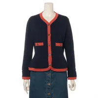 CHANEL ネイビー カーディガン サイズ38 シャネル シャネル 18年 カシミヤ カーディガン 38 レディース ネイビー