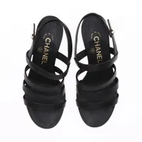 美品★CHANEL・レザー切替 パールココマーク チャンキー サンダル(35) シャネル ココマーク レザー サンダル 35 1/2 レディース