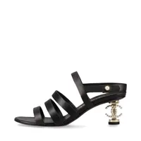 美品★CHANEL・レザー切替 パールココマーク チャンキー サンダル(35) シャネル ココマーク レザー サンダル 35 1/2 レディース