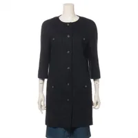 CHANEL 黒 チェスターコート ベルト付き CHANEL シャネル ダブルロングコート ウール100%・裏地シルク100