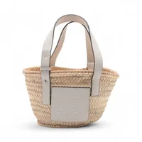 LOEWE ロゴ入り かごバッグ ベージュ/ホワイト ロエベ バスケットスモール ラフィアxレザー カゴバッグ