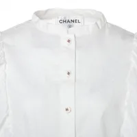 シャネル CHANEL ココマークボダンフリルギャザーブラウス P75502 コットン レディース ブラウス 中古・古着通販】CHANEL (シャネル) ココボタンギャザーシャツ ピンク