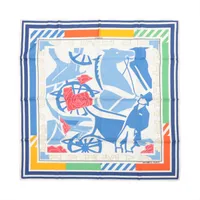 エルメス カレ90 PUZZLE スカーフ シルク ホワイト×ブルー A3728456