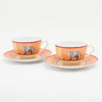 エルメス アフリカ カップ&ソーサー 陶器 オレンジ 2客セット