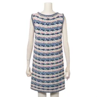 【美品】ヴィンテージ　激レア　CHANEL ♡水色 ノースリーブワンピース 38 シャネル ココマーク コットン×ポリエステル×ナイロン