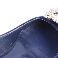 美品❣️マノロブラニク ハンギシ ベルベット 34 1/2 ブルー 青 マノロブラニク ハンギシ ベロア フラットパンプス 34