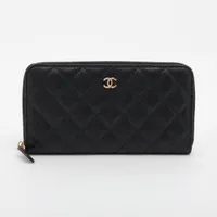 CHANEL ガブリエル　ロングジップウォレット　マトラッセ　ブラック　美品 マトラッセ クラシックロングジップ ウォレット ブラック 黒