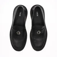 箱付き極美品 DIOR ディオール CDダイヤモンド 金具 厚底 ローファー ディオール CD ダイヤモンド レザー ローファー 44 メンズ ブラック