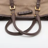 【PRADA■未使用級】ロゴ　ジャガード　キャンバス　2WAY　ギャランティ付き プラダ ロゴジャガード キャンバスxレザー 2WAYハンドバッグ