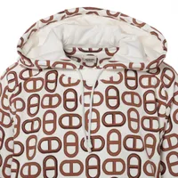 HERMES エルメス 24SS シェーヌダンクル ロゴ コットン ワンピース フーディー パーカー レディース ブラウン/ホワイト 4E4526DD HERMES - HERMES エルメス 24SS シェーヌダンクル ロゴ コットン