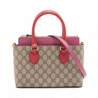 GUCCI グッチ GGスプリーム PVCxレザー 2WAYハンドバッグ グッチ GGスプリーム PVCxレザー 2WAYハンドバッグ ベージュx