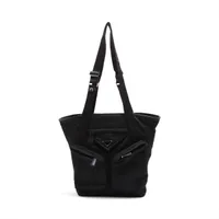 希少　プラダ　ナイロン　トート　ブラック　ハンド　バッグ　ブラック 希少品】PRADA プラダ ナイロン レザーハンドル トートバッグ