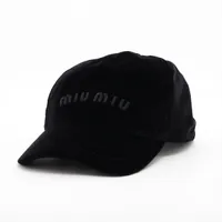 ミュウミュウ 5HC179 ロゴ キャップ M コットン ブラック ベロア