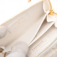 CHANEL ツイード ホワイト チェーンウォレット シャネル リボン ミニ チェーンウォレット コインケース