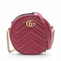 【セール】グッチ☆GG マーモント レザーショルダーバッグ798715 グッチ GGマーモント レザー チェーンショルダーバッグ レッド