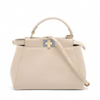 FENDI オフホワイト ベージュ レザー ハンドバッグ ［スカーフ付き］ FENDI✨ 新作のOrigami👜変形ミニバッグ ホワイトでいい感じの