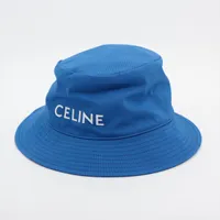 鮮やかブルー◆CELINE ロゴ刺繍 バケットハット コットン 鮮やかブルー◇CELINE ロゴ刺繍 バケットハット コットン