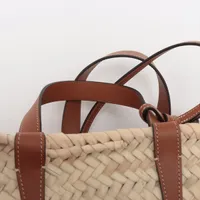 関税送料込 CELINE：トリオンフ ラフィア カバ トライアングル カゴバッグ ティーン トリオンフ ラフィア/レザー 赤