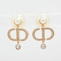 ［美品］ディオール　トライバル　ピアス　パール　ロゴ　ラインストーン　シングル ディオール Dior Tribales ディオール トライバル ピアス(両耳用
