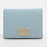 ◆送料・関税込み◆VALENTINO Vロゴ レザーウォレット ヴァレンティノ Vロゴ レザー コンパクトウォレット ブルー