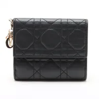 美品　クリスチャン　ディオール　カナージュ　レザー　コンパクト　財布　ブラック Christian Dior ディオール 財布 レディース ブランド 三つ折り