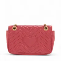 新品同様 GUCCI レッド チェーンショルダーバッグ グッチ GGマーモント レザー チェーンショルダーバッグ レッド