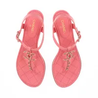 CHANEL シャネル ココマーク チェーンストラップデザインサンダル ピンク シャネル ココマーク マトラッセ 18C レザー サンダル EU35