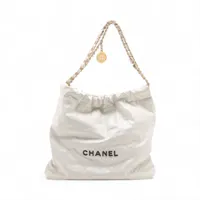 ホワイト カーフスキン ロゴ ゴールドチェーン ショルダーバッグ CHANEL - CHANEL シャネル シャネル22 チェーン 2WAY ショルダー