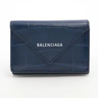 ⭐︎美品⭐︎バレンシアガ 三つ折り財布 ミニペーパーウォレット クロコ型押し 水色 美品］バレンシアガミニペーパーウォレットクロコ型押しライトブルー