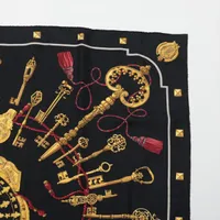 エルメス カレ90 LES CLES 鍵 スカーフ シルク ブラック