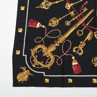 エルメス カレ90 LES CLES 鍵 スカーフ シルク ブラック