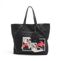PRADA ブラックテスート トートバッグ プラダ テスート コミック ナイロンxレザー トートバッグ
