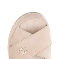 【CHANEL】フットベルト サンダル ロゴ ココマーク スエード CHANEL 【超美品】シャネル ココマーク フットベッド ベルクロ