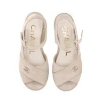 【CHANEL】フットベルト サンダル ロゴ ココマーク スエード CHANEL 【超美品】シャネル ココマーク フットベッド ベルクロ